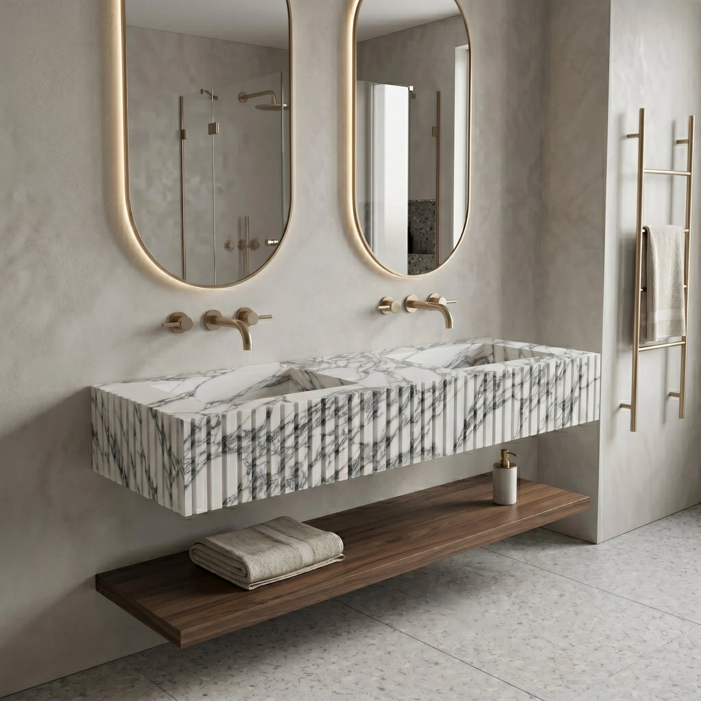 Fluted stone basin